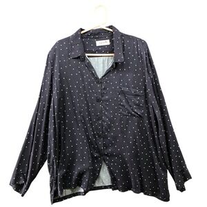 Papinelle Pajama Shirt Womens XL Silk Blend Long Sleeve Blue Polka Dot